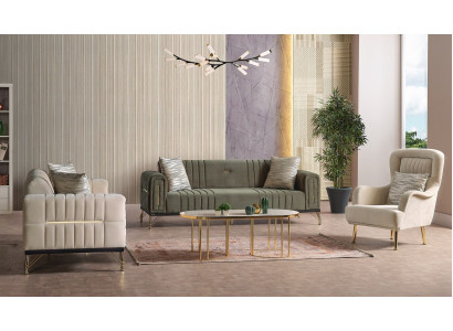 Exklusiv Sofagarnitur Set 3+3+1 3-Teiler 2x Sofa Relaxfauteuil Luxusset