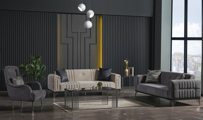 Canapé-Set 3+3+1 Sëtz Textil Modern Komplett Fauteuil Sofa 3 Sëtz Luxus Nei