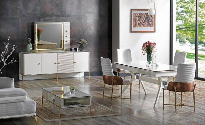 Iesszëmmer Set Garnitur Dësch 6x Still Design Modern Miwwelen Luxus Sideboard