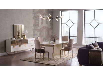 Design Iesszëmmer Komplett Iessdësch + 6x Still + Sideboard Miwwelen Holzdësch Neit