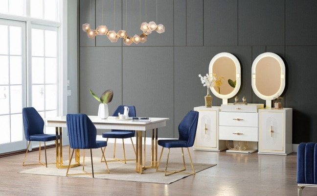 Luxuriéis Iesszëmmer Set Iessdësch + 6x Still + Sideboard Iessgruppen Nei 8 Deeler