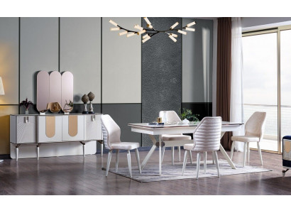 Luxuriéis Iesszëmmer Set Iessdësch + 6x Stull + Buffet Modern 8 Deeler