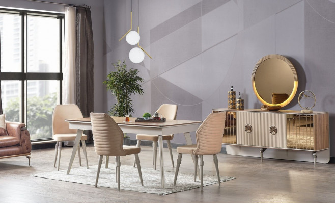 Design Iesszëmmer Komplett Iessdësch + 6x Still Modern Miwwelen Holzdësch Nei