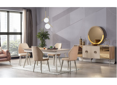 Design Iesszëmmer Komplett Iessdësch + 6x Still Modern Miwwelen Holzdësch Nei