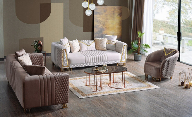 Premium Miwwelen Wunnzëmmer Set 3+3+1 Sëtzplazen Sofagarnitur 2x Sofas Sessell