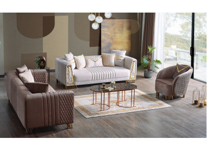Premium Miwwelen Wunnzëmmer Set 3+3+1 Sëtzplazen Sofagarnitur 2x Sofas Sessell