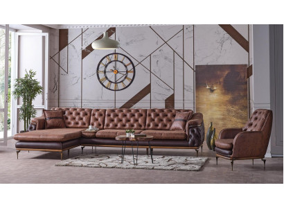 Eckcouch L-Form Sëtz Braun Komplett Wunnzëmmer Set 2tlg. Luxus Braun