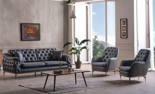 Stilvoll Chesterfield Wunnzëmmer Set Sofa Garnitur 3+1+1 Sëtzer Canapé