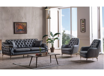 Stilvoll Chesterfield Wunnzëmmer Set Sofa Garnitur 3+1+1 Sëtzer Canapé
