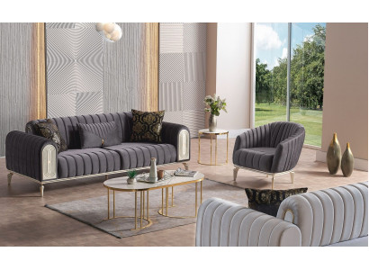 Schickes Miwwel Sofagarnitur Set 3+1 Dësch Sofagarnitur Sofas Still Gro