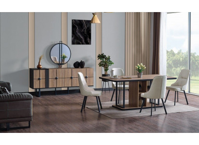 Luxus Iesszëmmer Set Iessdësch 6x Still Anrichte Iessgeschirr Set 8 Stéck