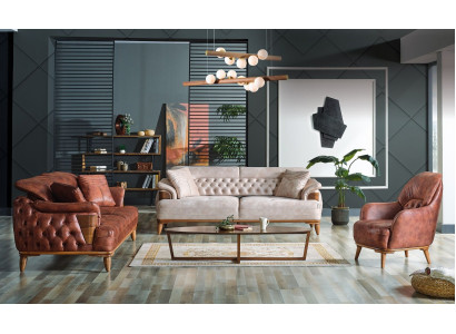 Klassesch Sofagarnitur 3+3+1 Sëtzer Chesterfield Relax Fotell Miwwel Sofa Nei
