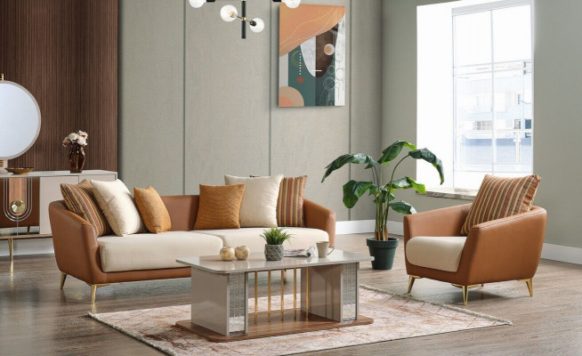 Luxus Sofagarnitur Set Wunnzëmmer Sofa Set Sofagarnitur 3+1+Couchdësch Modern Nei