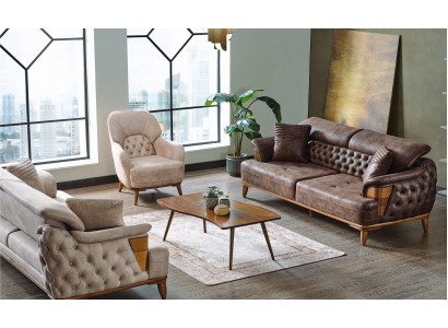 Sofasëtzer 3+3+1 Holz Wunnzëmmer Luxus Sofa Chesterfield Stoff Neien Komplett