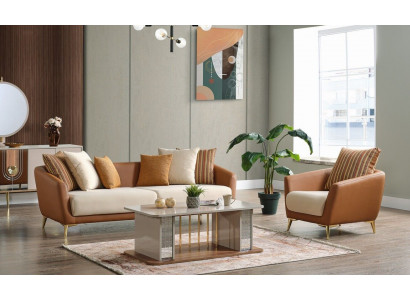 Sofagarnitur 3+1 Sëtzer Textil Holz Sofa 3 Sëtzer Modern Fotell Komplett Set