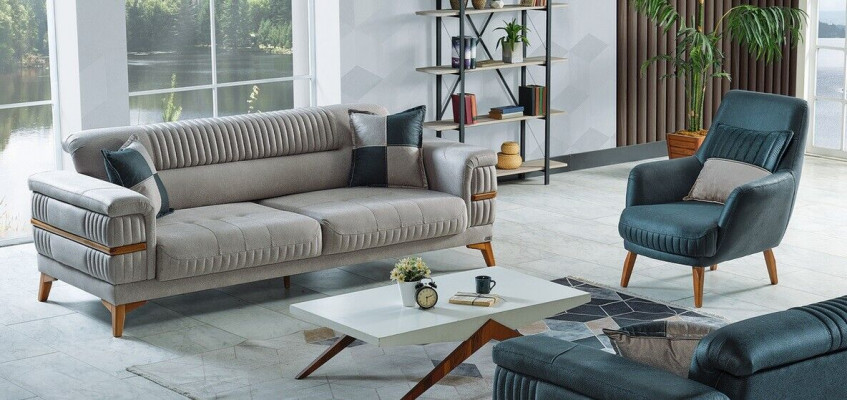 Sofagarnitur 3+1 Sëtzer Textil Holz Sofa 3 Sëtzer Modern Fauteuil Komplett Set Nei