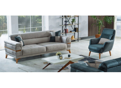 Sofagarnitur 3+1 Sëtzer Textil Holz Sofa 3 Sëtzer Modern Fauteuil Komplett Set Nei