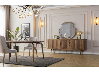 Iessdësch + 6 Still + Sideboard + Spigel Iesszëmmer Set Iessgrupp Gruppendësch