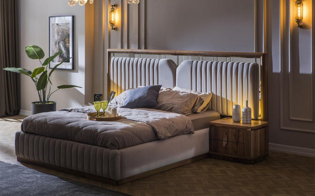 Luxus Schlofkummer Set Bett + 2x Nuetsdësch + Kleederschaf Modern Komplett