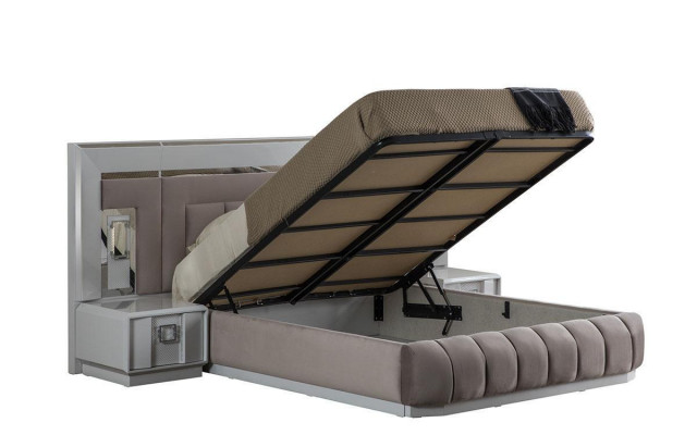 Schlofkummersaz Luxus Komplett Bett 2x Nuetsdësch Modern Miwwelen 3-Teileg Nei