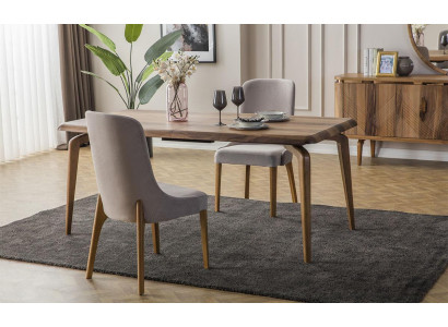 Iesszëmmer Set 7 Deeler. Iessdësch+6x Still Designer Holz Stull Garnitur Miwwelen Nei