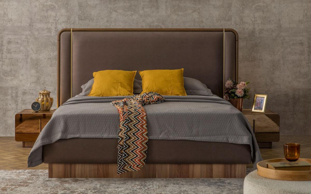 Moderne Schlofkummer Set Bett + 2x Nuetsdëscher Design Miwwelen Nei 3 teileg.