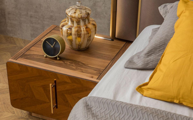 Moderne Schlofkummer Set Bett + 2x Nuetsdëscher Design Miwwelen Nei 3 teileg.