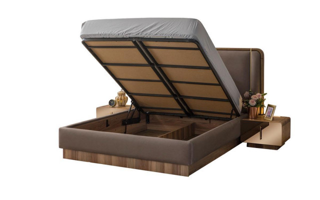 Moderne Schlofkummer Set Bett + 2x Nuetsdëscher Design Miwwelen Nei 3 teileg.