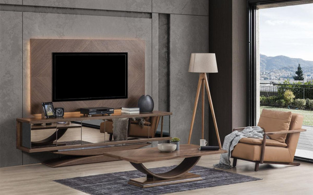 Wunnengswänn Wand Holz Modern Stil Regal Wunnzëmmer Miwwelen Schaf RTV mat TV Kader