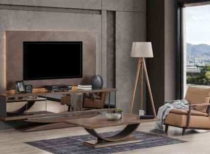Wunnengswänn Wand Holz Modern Stil Regal Wunnzëmmer Miwwelen Schaf RTV mat TV Kader