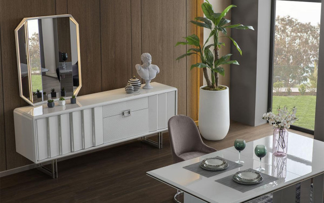 Grupp Sideboard Spigel Kommod Schief Kachholzmöbel Wäiss Wunnzëmmer