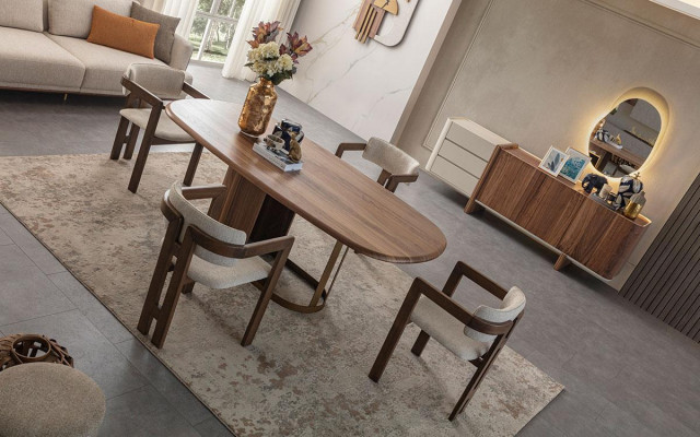 Luxuriéis Iesszëmmer Set Iessdësch + 6x Still + Kommode + Spigel 9 Stécker Modern