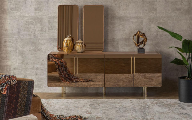 Säitendësch mat 2x Spigel Anrichte Luxus Garnitur Kommode Holz Kommoden Modern