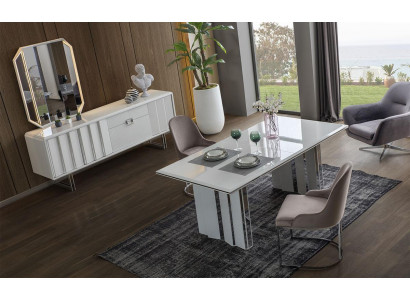 Luxus Iesszëmmer Set Iessdësch + 6x Still + Säiteboard mat Spigel Modern Komplett