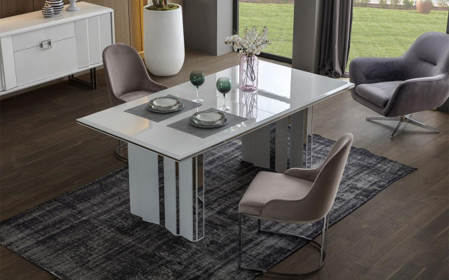 Luxus Iesszëmmer Set Iessdësch + 6x Still + Säiteboard mat Spigel Modern Komplett