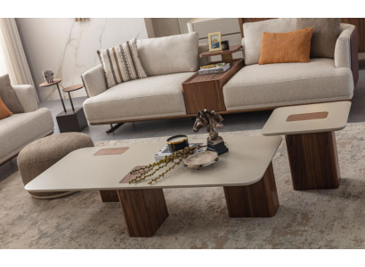 Canapé Dësch Dëscher Dësch Design Luxus Miwwelen Beige Holz Wunnzëmmer Neit