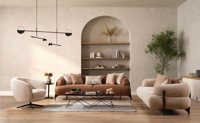 Sofaset 3+3+1 Sëtzer Textil Holz Sofa 3 Sëtzer Modern Fautteuil Neie Komplett Set