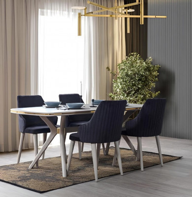 Modern 7-stéck Iesszëmmer Set Dësch 6x Still Modern Iessenset Sets