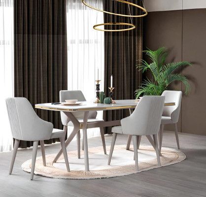 Komplett Iessset 7 Stéck. Iesszëmmer Set Modern Dësch 6x Still