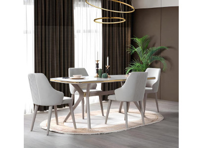 Komplett Iessset 7 Stéck. Iesszëmmer Set Modern Dësch 6x Still
