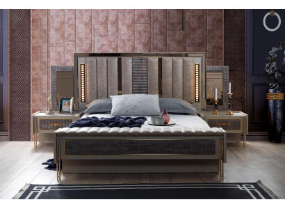 Schlofzëmmer Set Bett 2x Nuetsdëscher Holzmiwwelen 3tlg Modern Design Sets Nei
