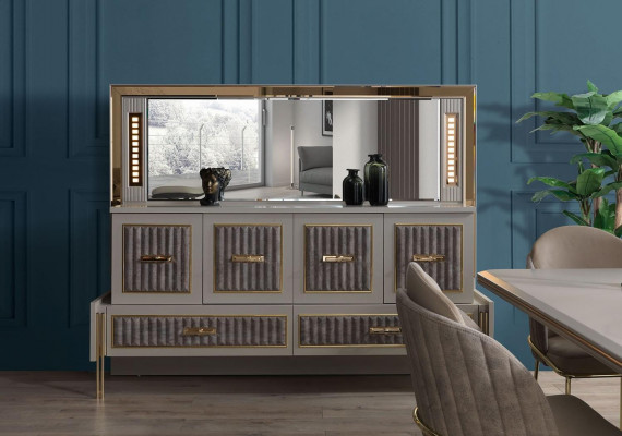 Sideboard Kommode Anrichte Spigel Holz Beige Miwwelen Design Anriichten