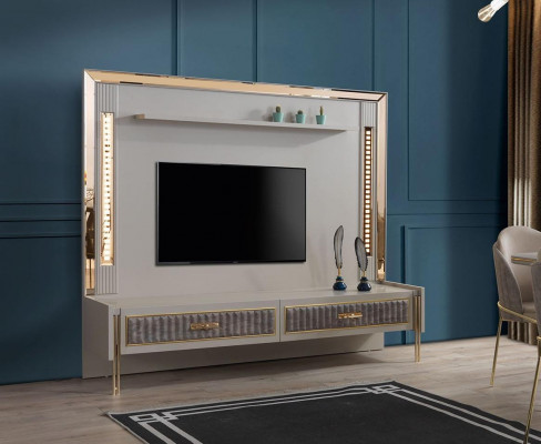 Designer TV Mauer Luxus Miwwelen am Wunnzëmmer Beige Faarf Modern RTv Fernseher Mauer