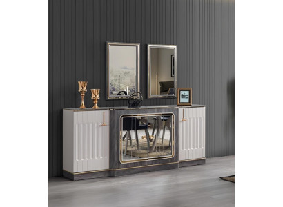 Moderne Säitenduer mat 2x Spigelen Designer Wunnzëmmer Miwwelen Holz Kommode