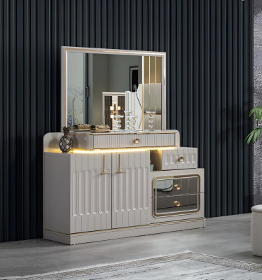 Luxus Kommode mat Spigel Schlofzëmmer Miwwelen Stil wäiss Sideboard Miwwelen