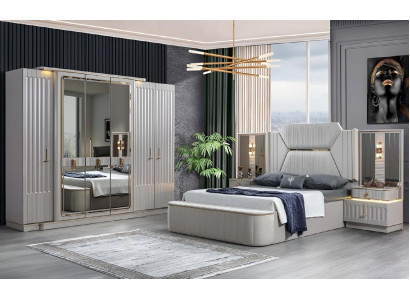 Designer Miwwelen 4-deeleche Schlofzëmmer Set Bett 2x Nuesschtësch Schaf Nei