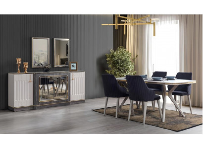 Luxus Iesszëmmer Set Iessdësch + 6x Stull + Sideboard mat 2x Spigel Neit Set