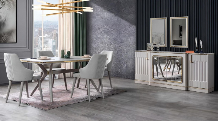 Iesszëmmer Set Garnitur Sideboard mat 2x Spigel Dësch 6x Stull 10tlg.