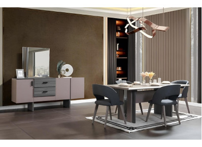 Modern Iesszëmmer Set Iessdësch 6x Still Ariichten mat Spigel 8 teileg