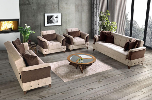 Modern Sofagarnitur Fotell Textil Sofa Luxus Komplett Luxus 3+2+1+1 Sëtzer